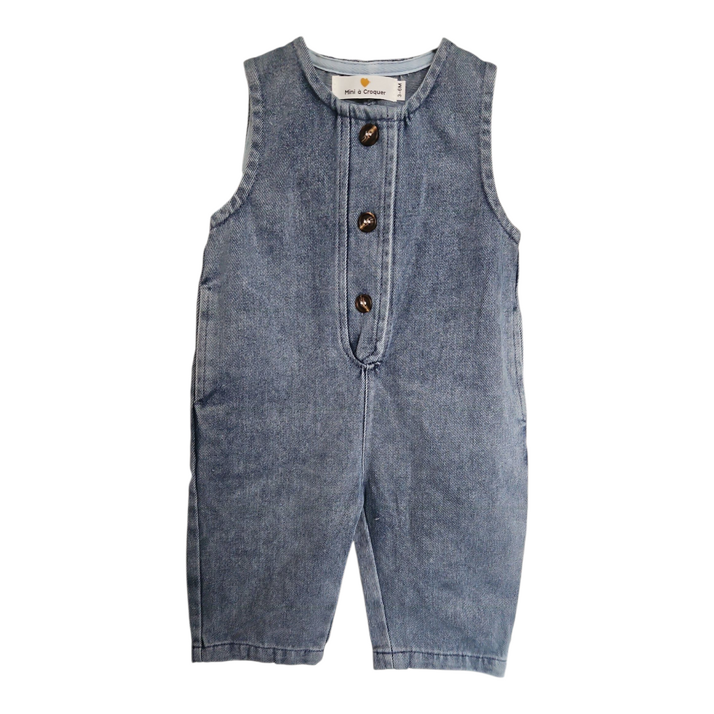 Salopette bébé mixte en denim – Ouverture 3 boutons