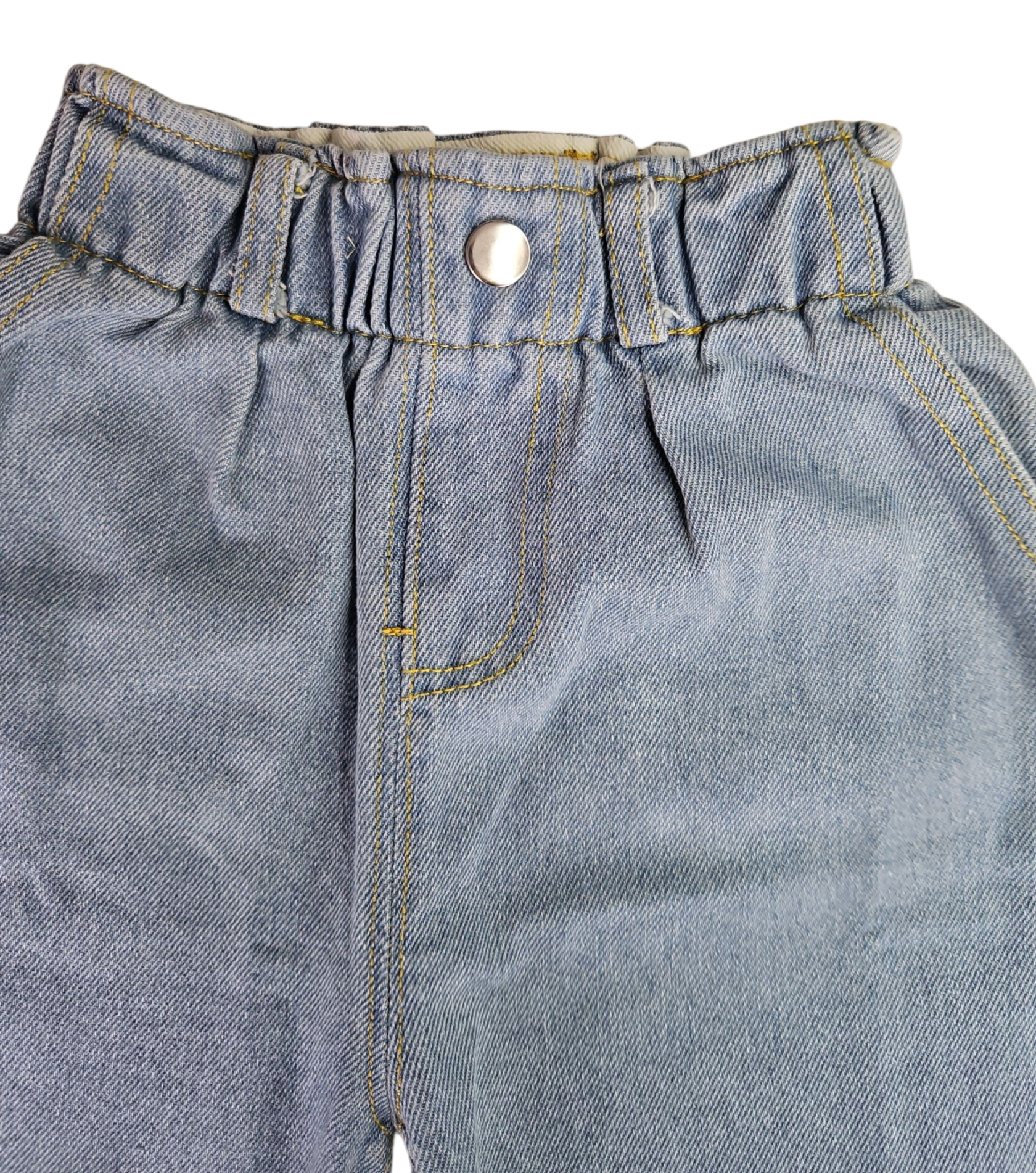 Pantalon large bébé en jean – Taille haute élastique & poches