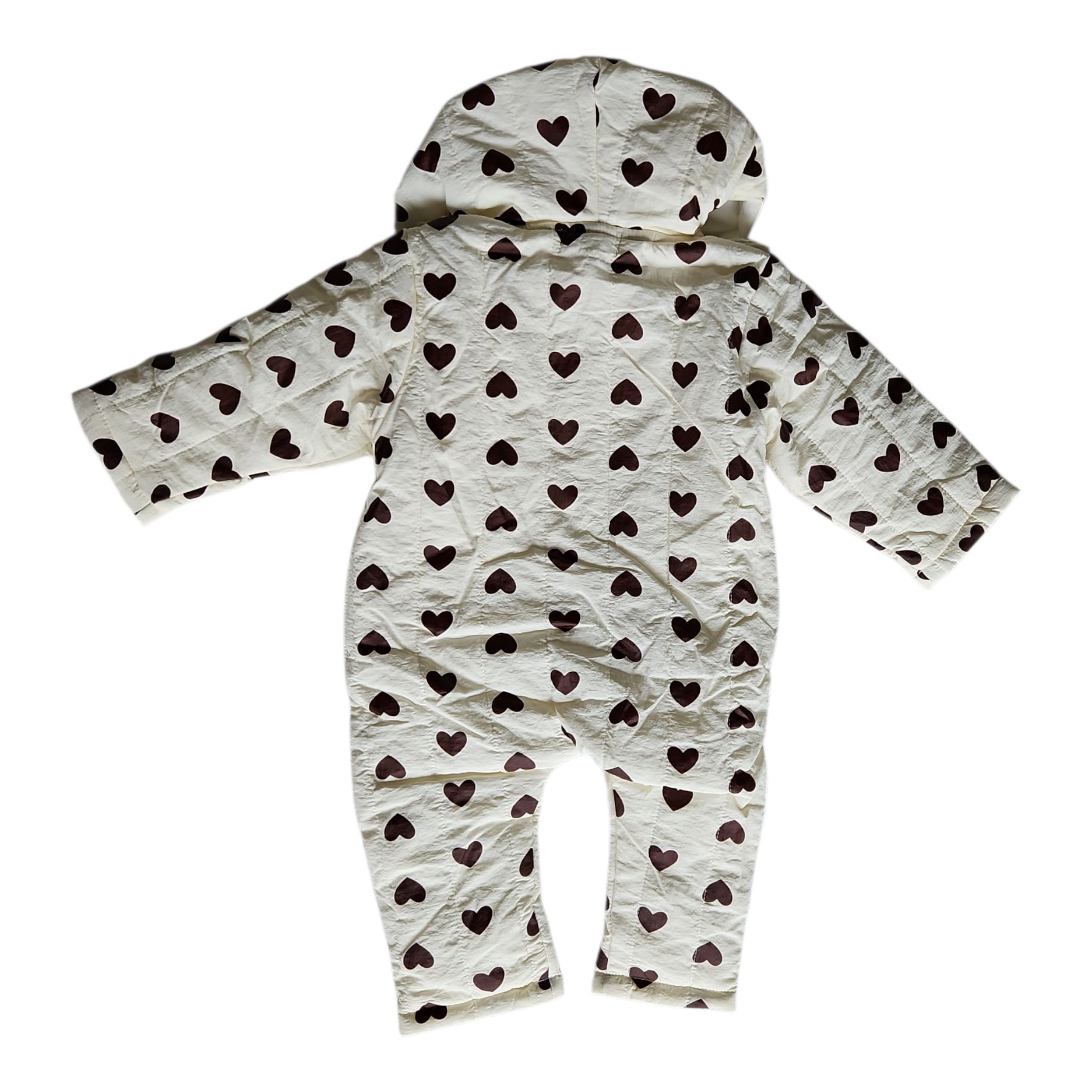 Combinaison pilote hiver bébé imperméable – Blanche à cœurs marron