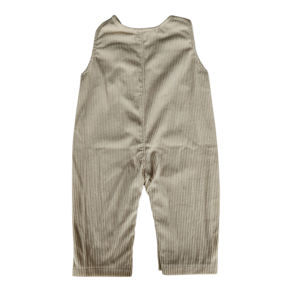 Salopette bébé velours côtelé – Motif lapin beige – Boutons pression