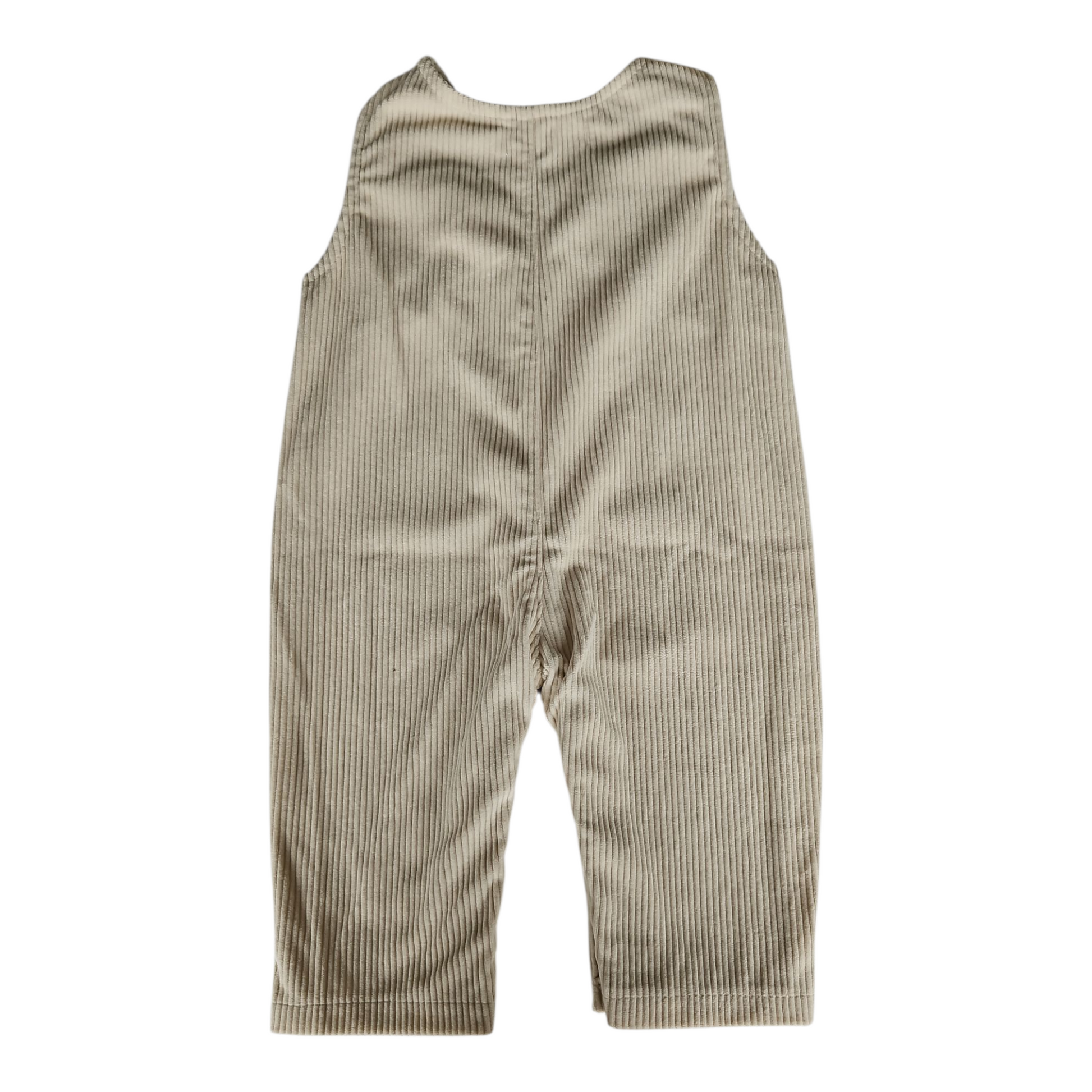 Salopette bébé velours côtelé – Motif lapin beige – Boutons pression