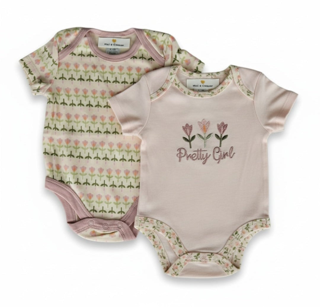 Lot de 2 bodies manches courtes bébé fille – Pretty Girl
