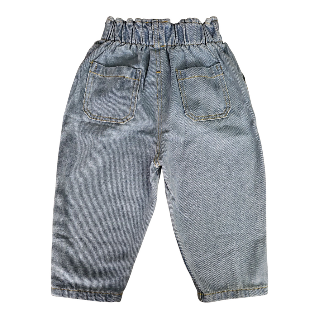 Pantalon large bébé en jean – Taille haute élastique & poches