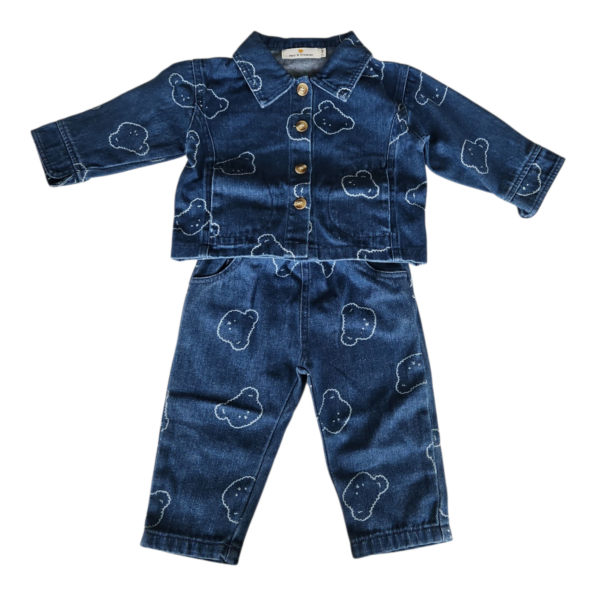 Pantalon en jean bébé mixte – Motif ourson – Ceinture élastique