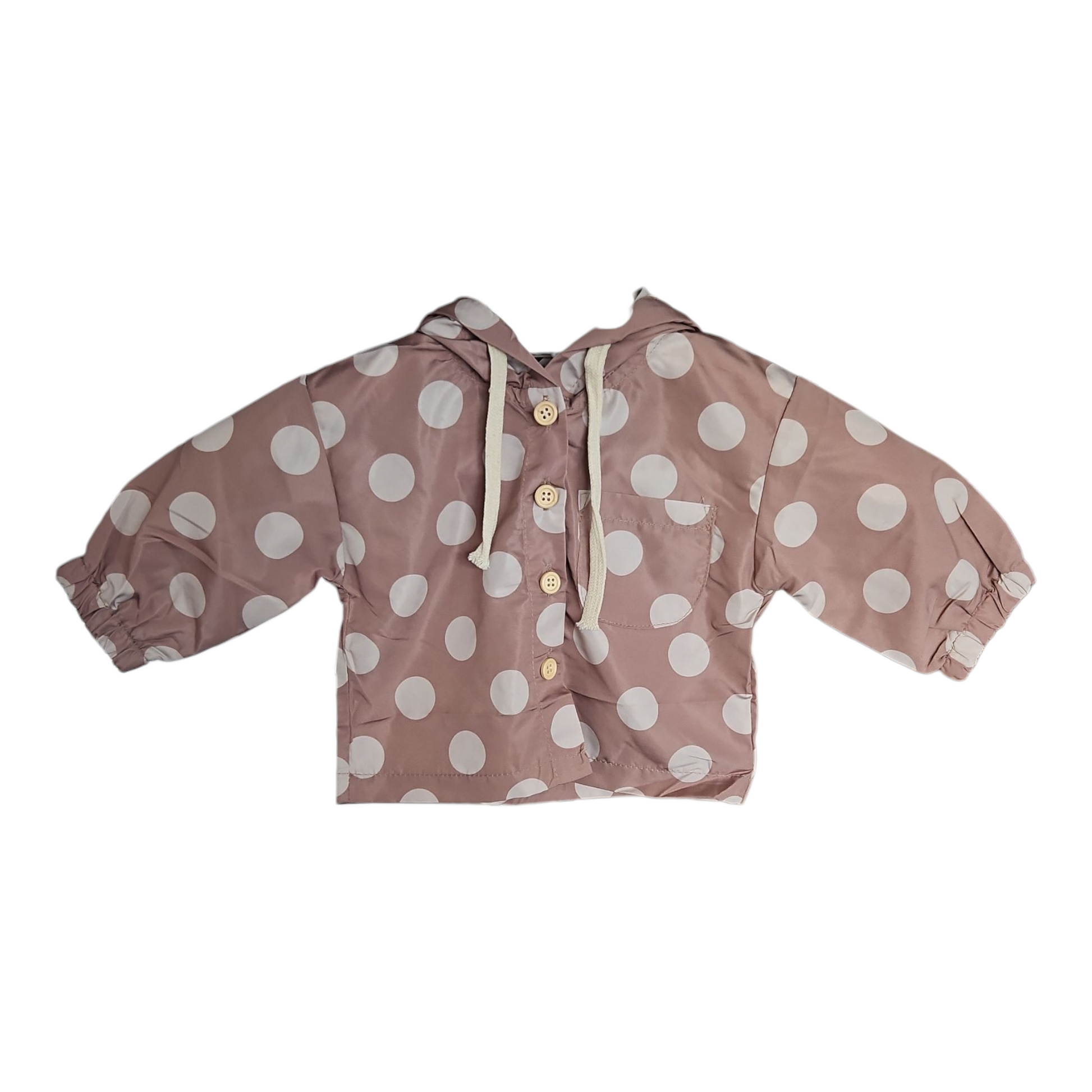 Imperméable fin bébé mixte – Marron à pois beiges – Capuche & boutons