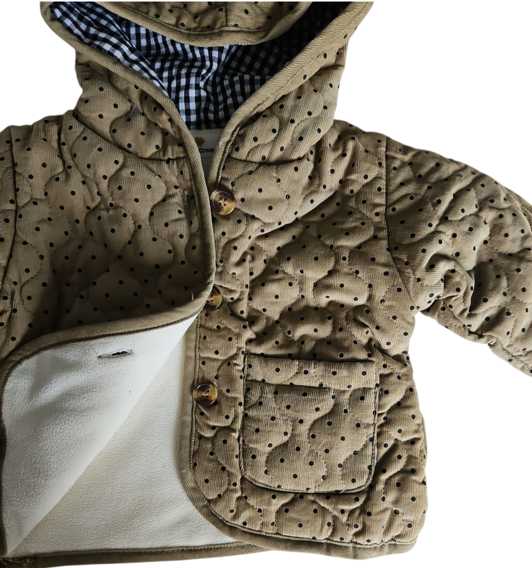 Veste d’hiver bébé mixte – Velours côtelé à pois – Doublure chaude