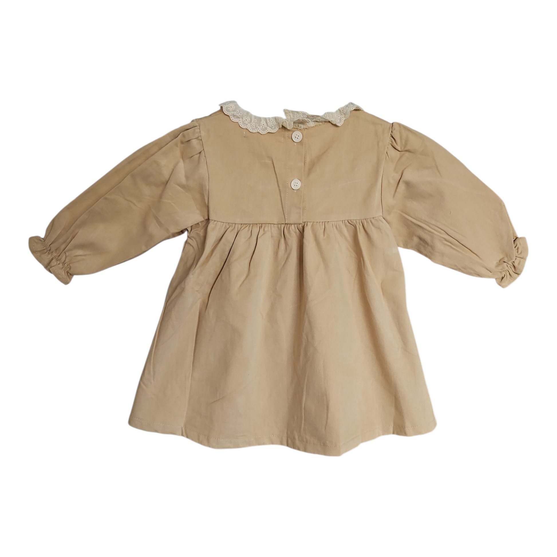 Robe bébé fille en coton – Broderie fleurs & col dentelle