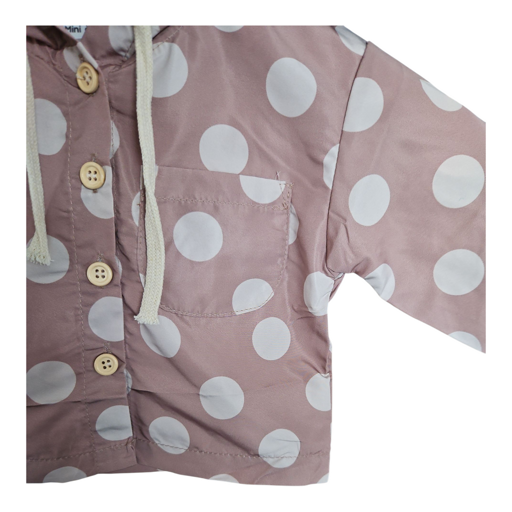 Imperméable fin bébé mixte – Marron à pois beiges – Capuche & boutons