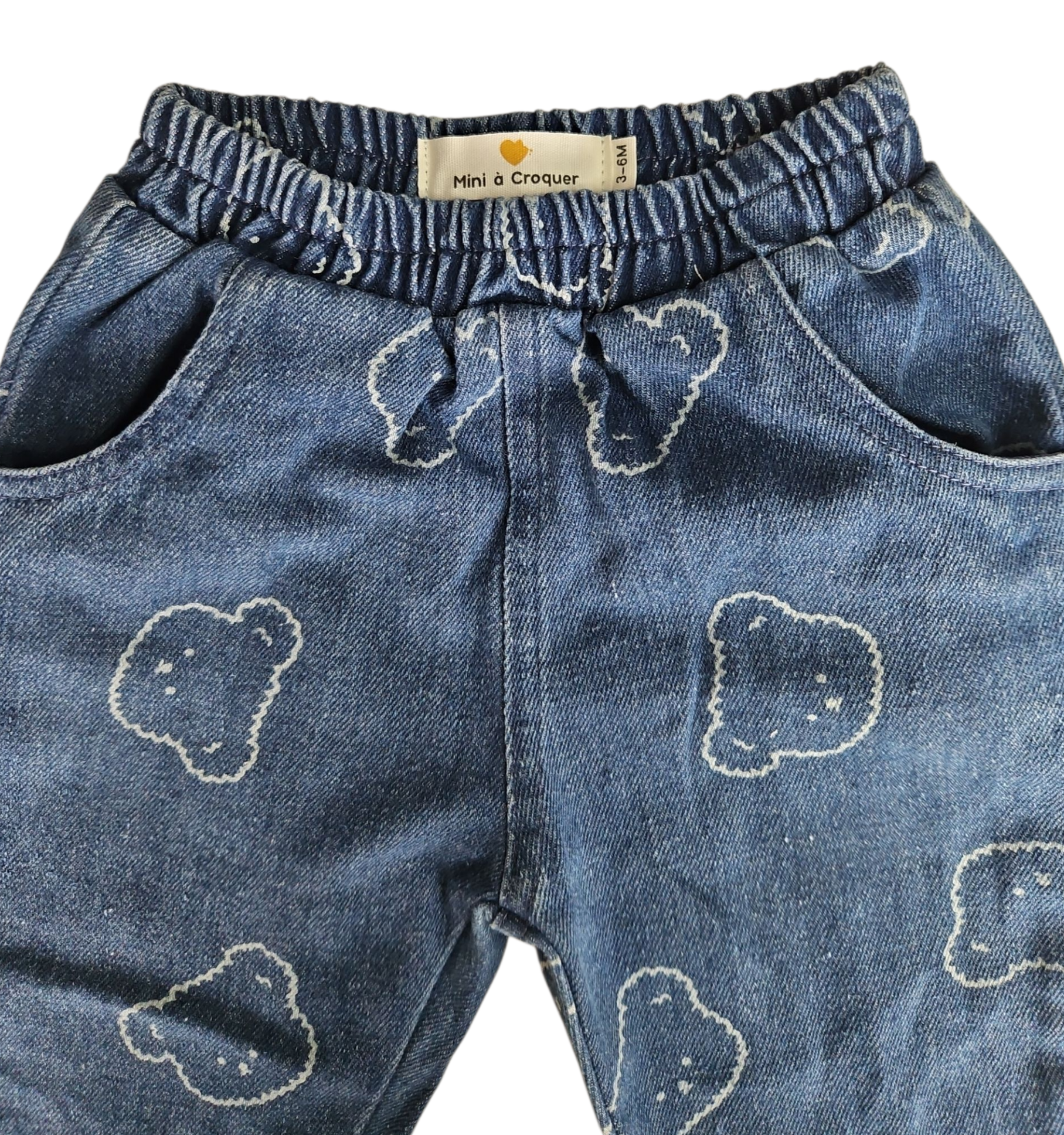 Pantalon en jean bébé mixte – Motif ourson – Ceinture élastique