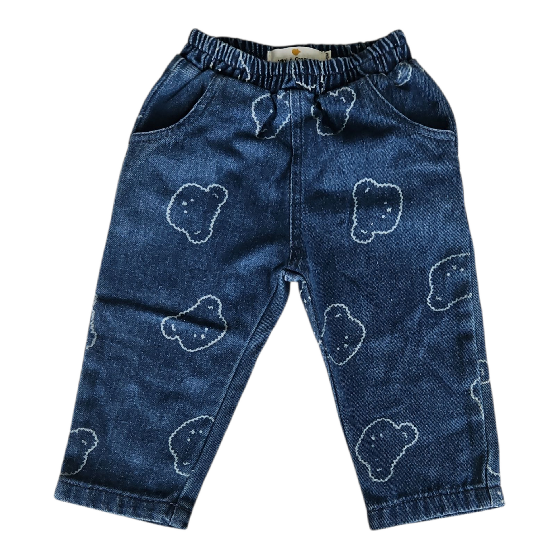 Pantalon en jean bébé mixte – Motif ourson – Ceinture élastique