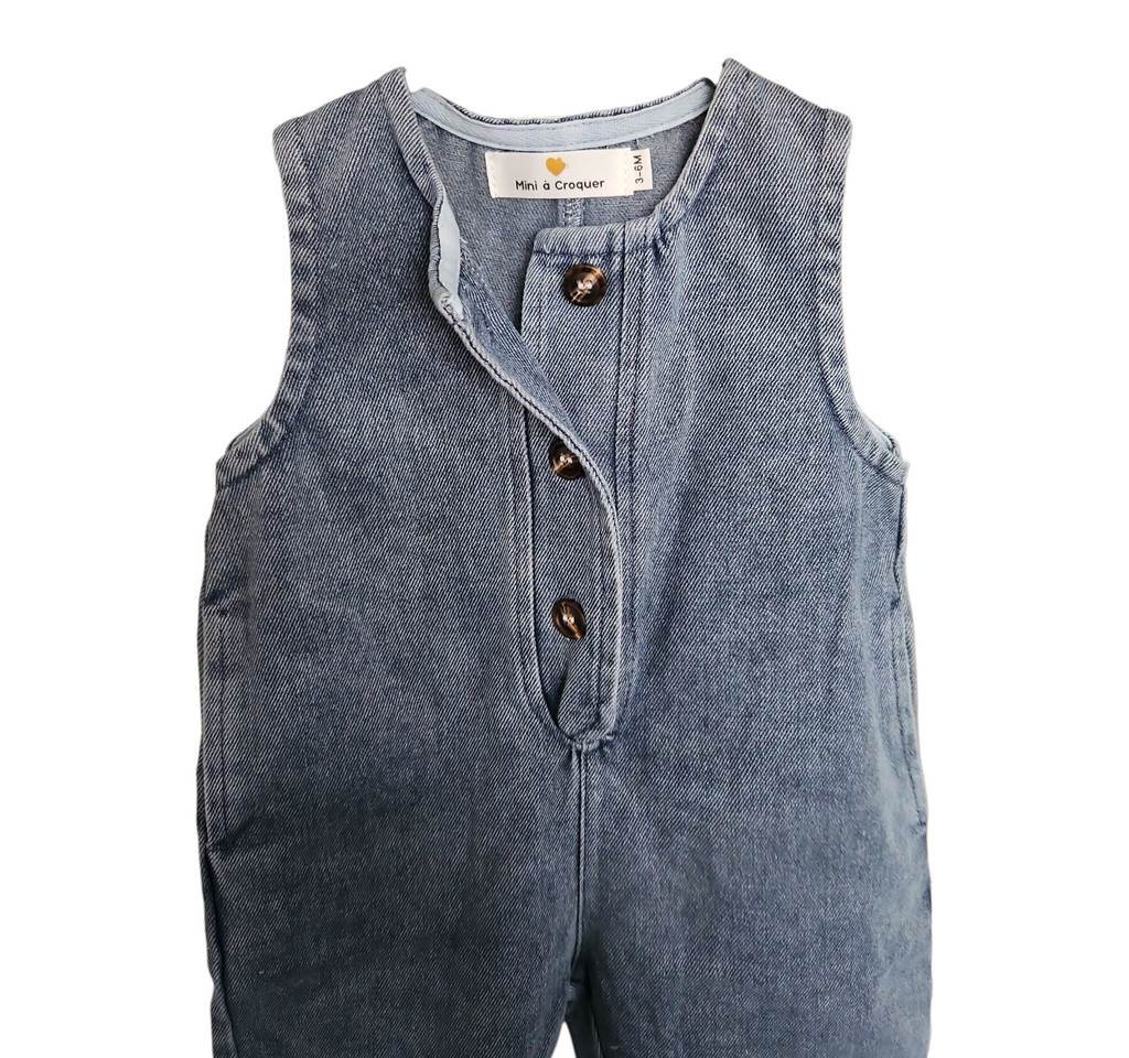 Salopette bébé mixte en denim – Ouverture 3 boutons