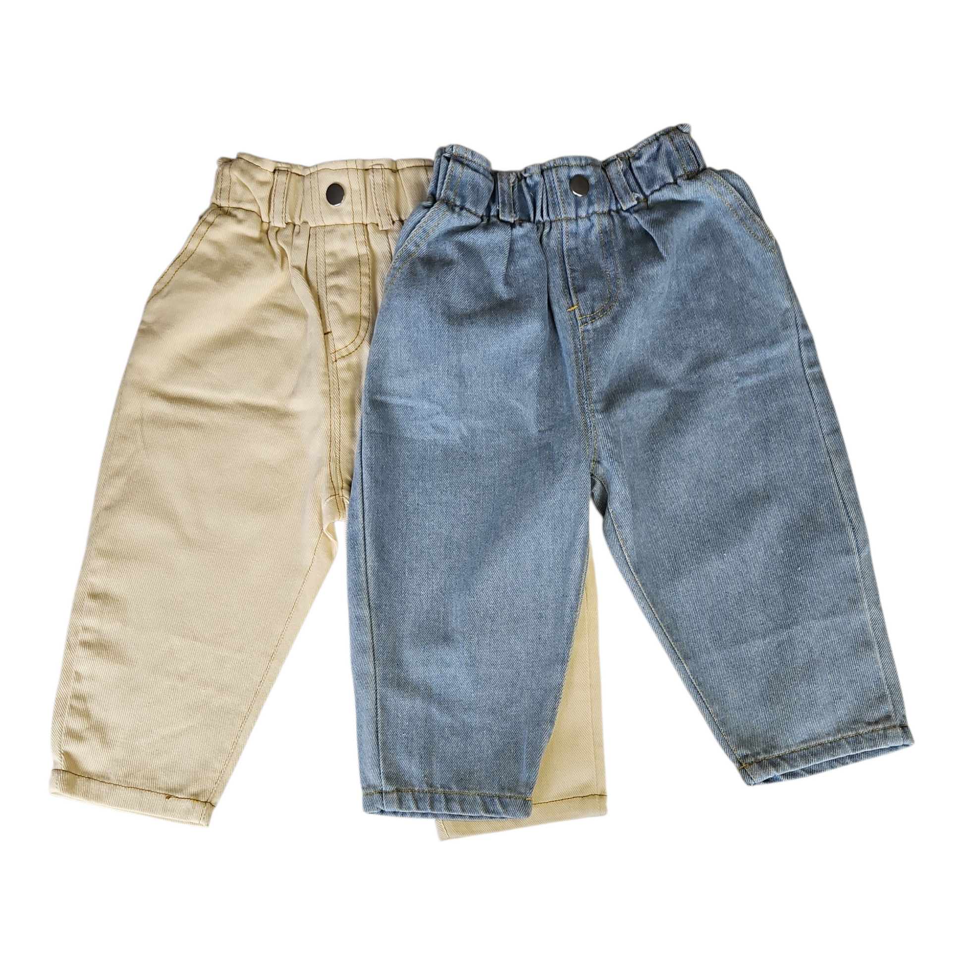 Pantalon large bébé en jean – Taille haute élastique & poches