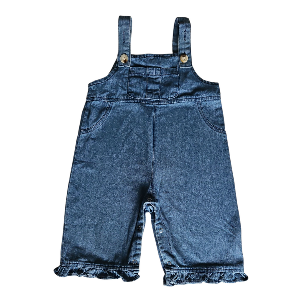 Ensemble bébé fille en coton denim – Boutons pression & froufrous chevilles