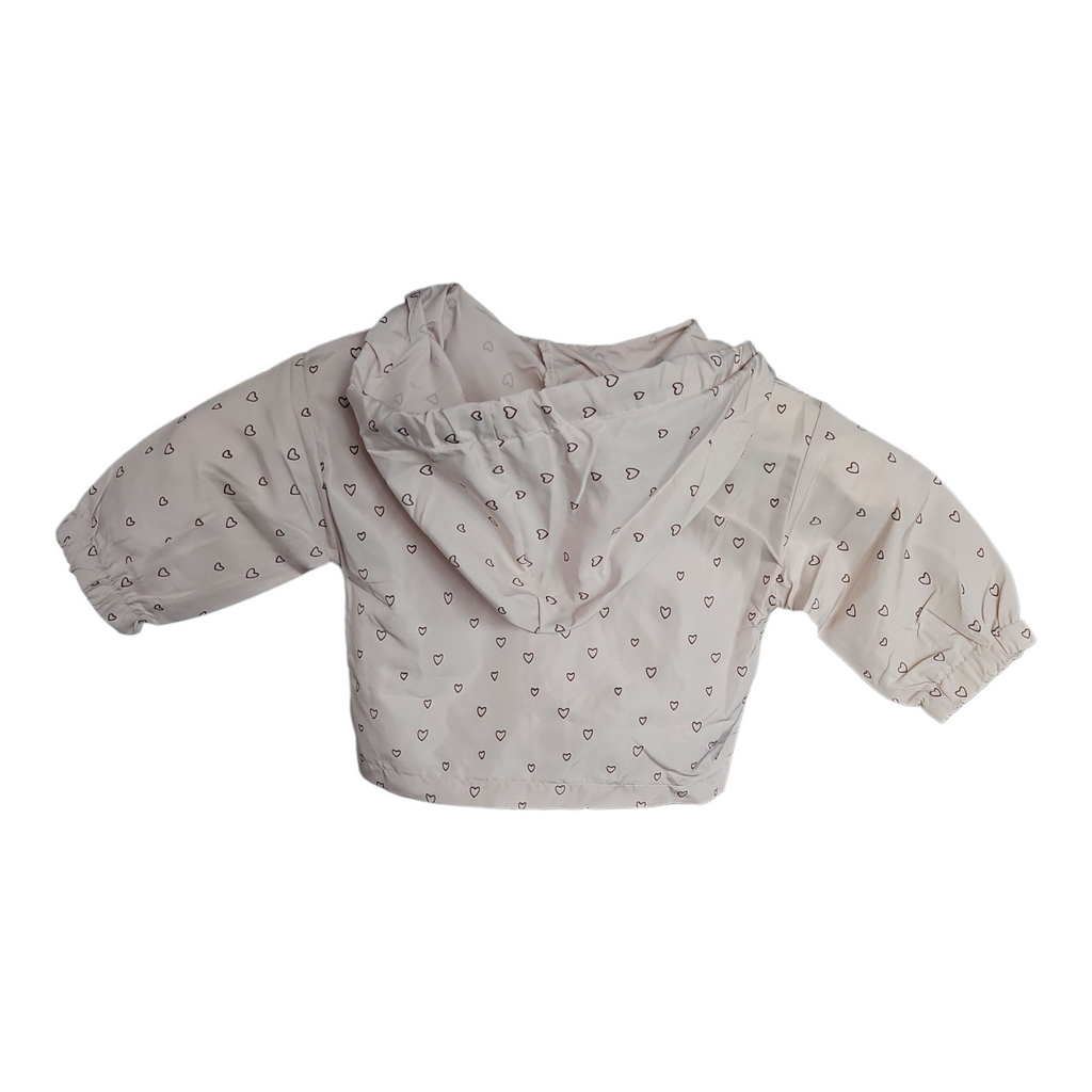 Imperméable fin bébé mixte – Beige à cœurs noirs – Capuche & boutons