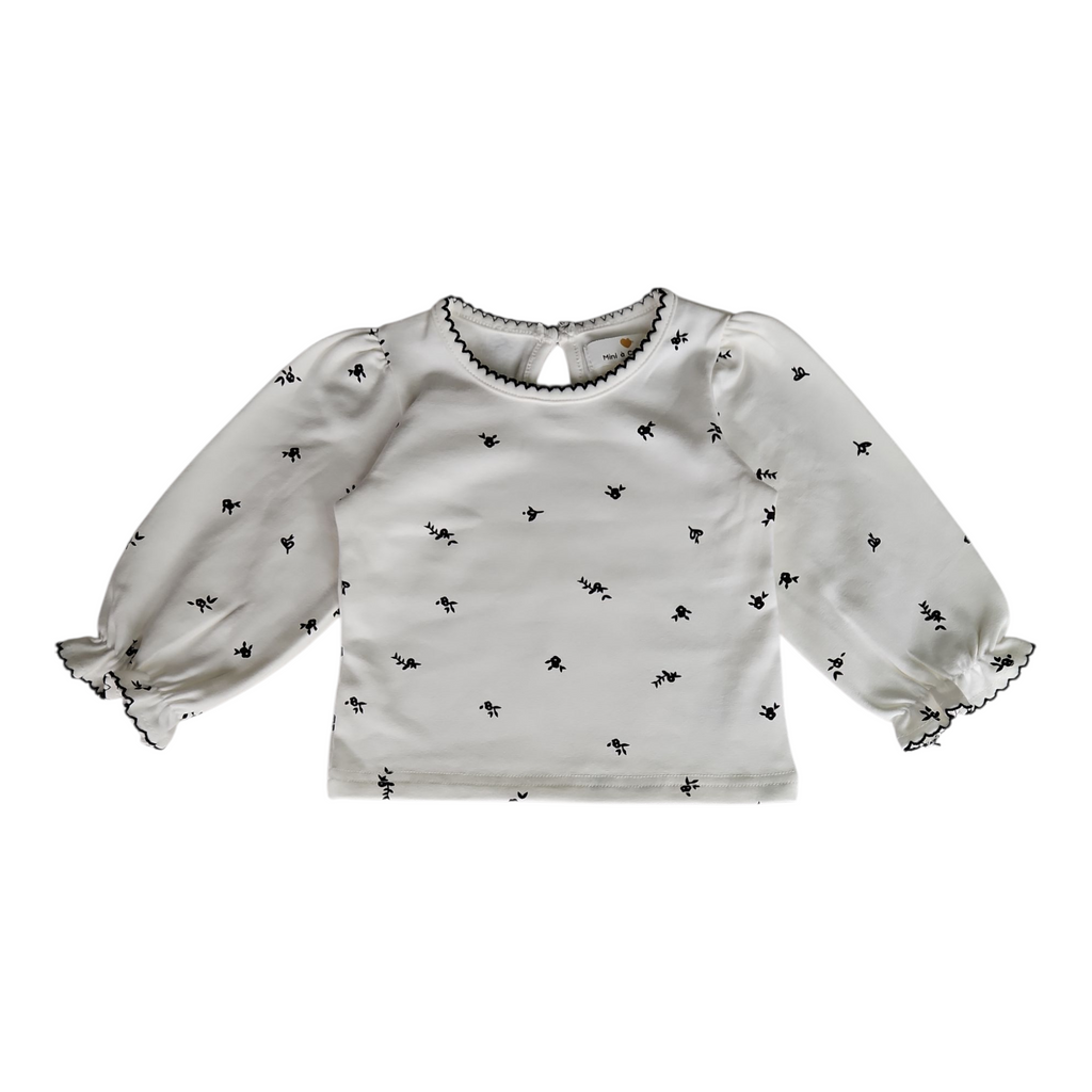 Haut bébé fille manches longues en coton – Motif fleuri