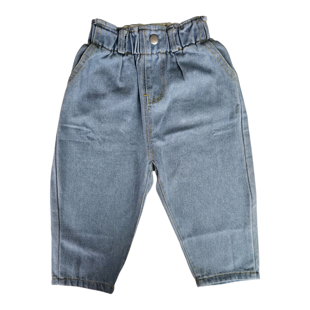 Pantalon large bébé en jean – Taille haute élastique & poches