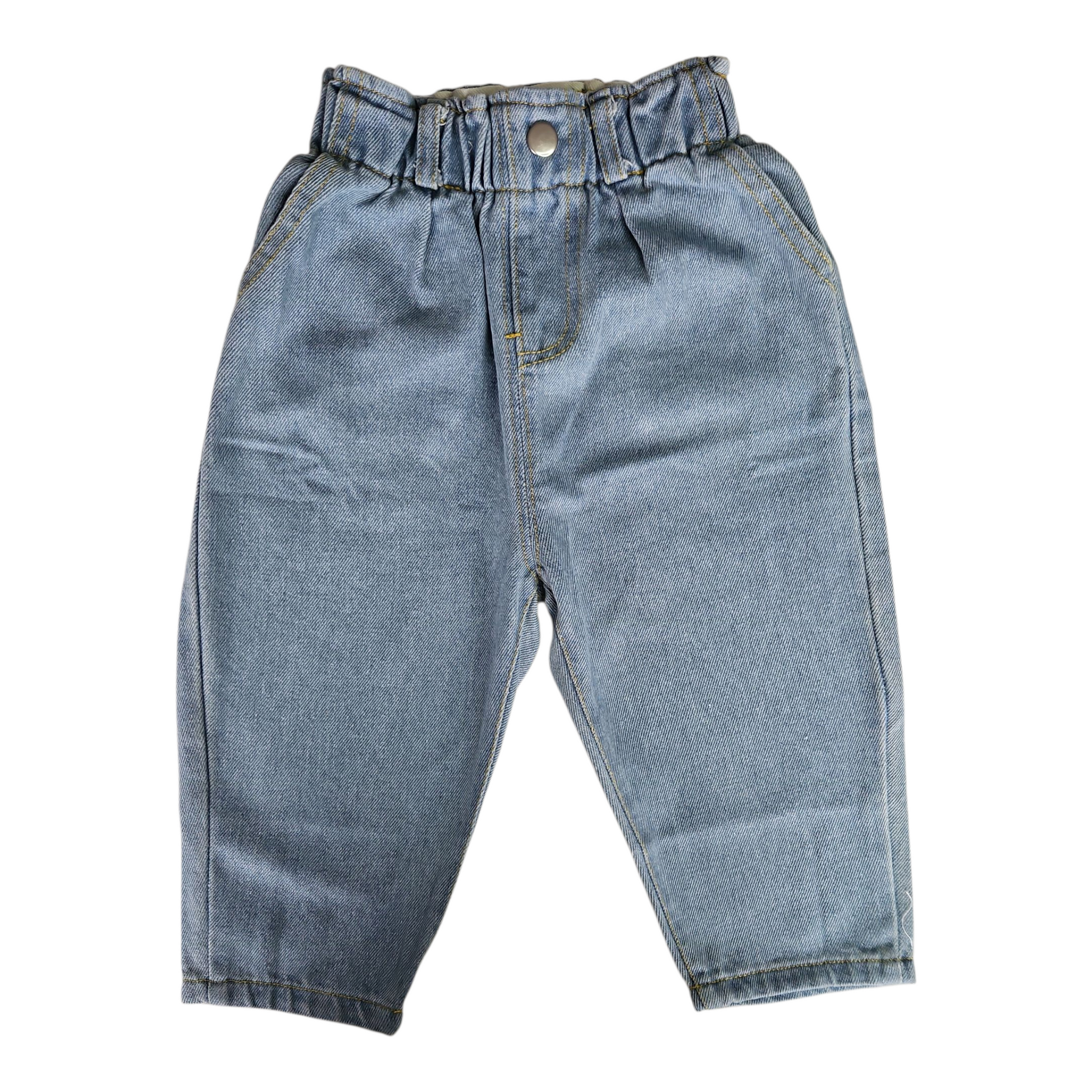 Pantalon large bébé en jean – Taille haute élastique & poches