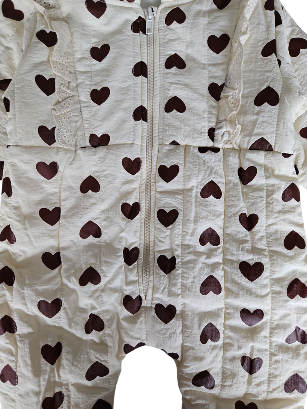 Combinaison pilote hiver bébé imperméable – Blanche à cœurs marron