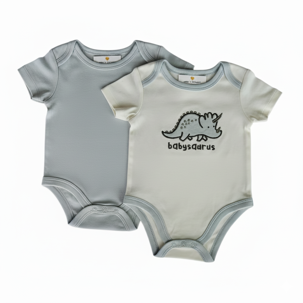 Lot de 2 bodies manches courtes bébé garçon – dinosaure