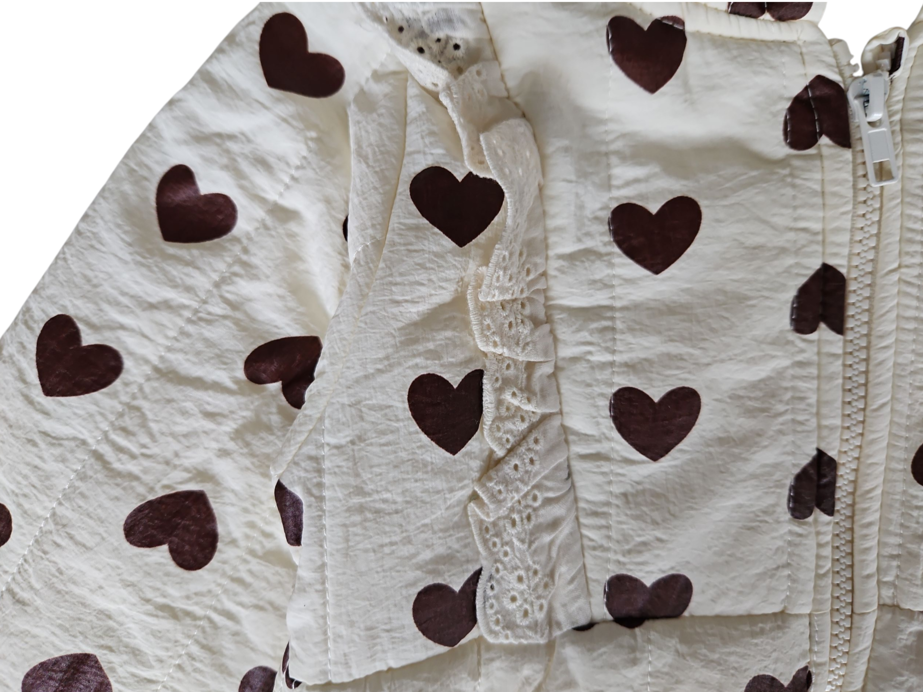 Combinaison pilote hiver bébé imperméable – Blanche à cœurs marron