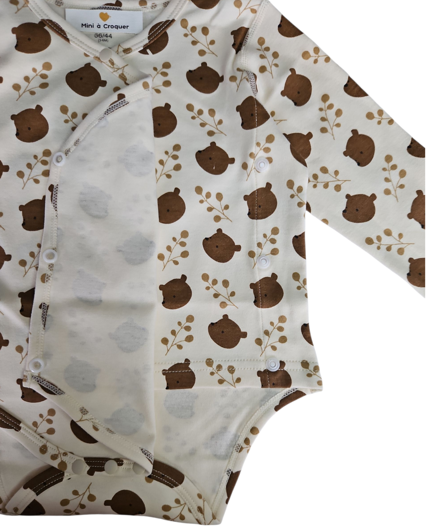 Lot de 2 bodies 100% coton manches longues mixte – Ourson cache-cœur & Marron classique