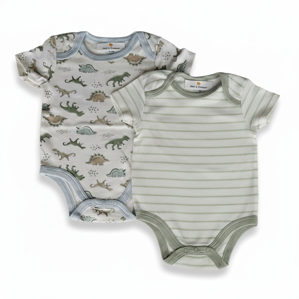Lot de 2 bodies manches courtes bébé garçon – famille dinosaures