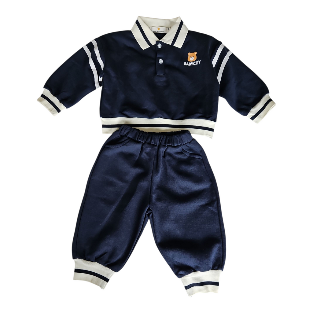 Ensemble bébé garçon en coton – Polo manches longues & jogging