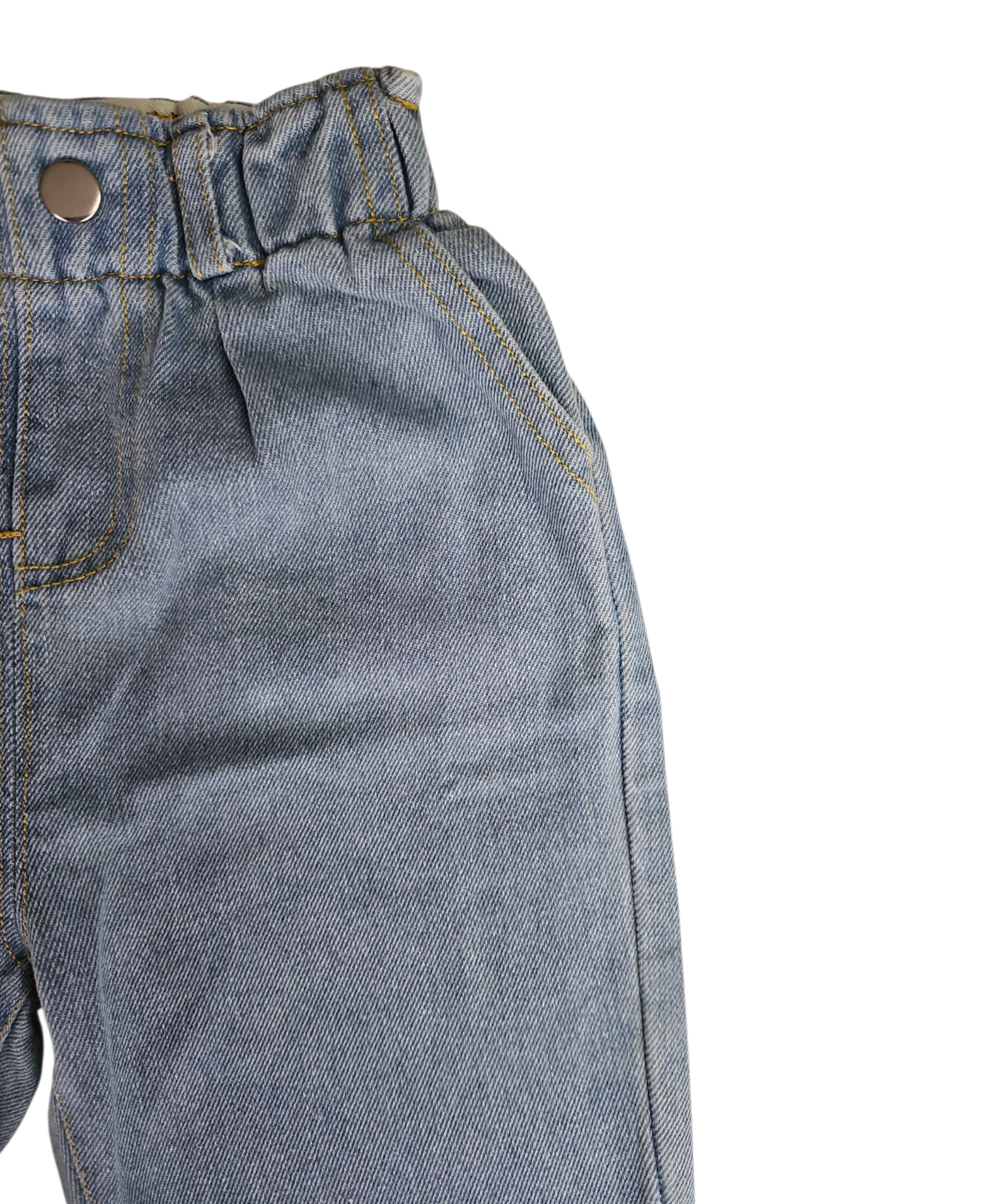 Pantalon large bébé en jean – Taille haute élastique & poches