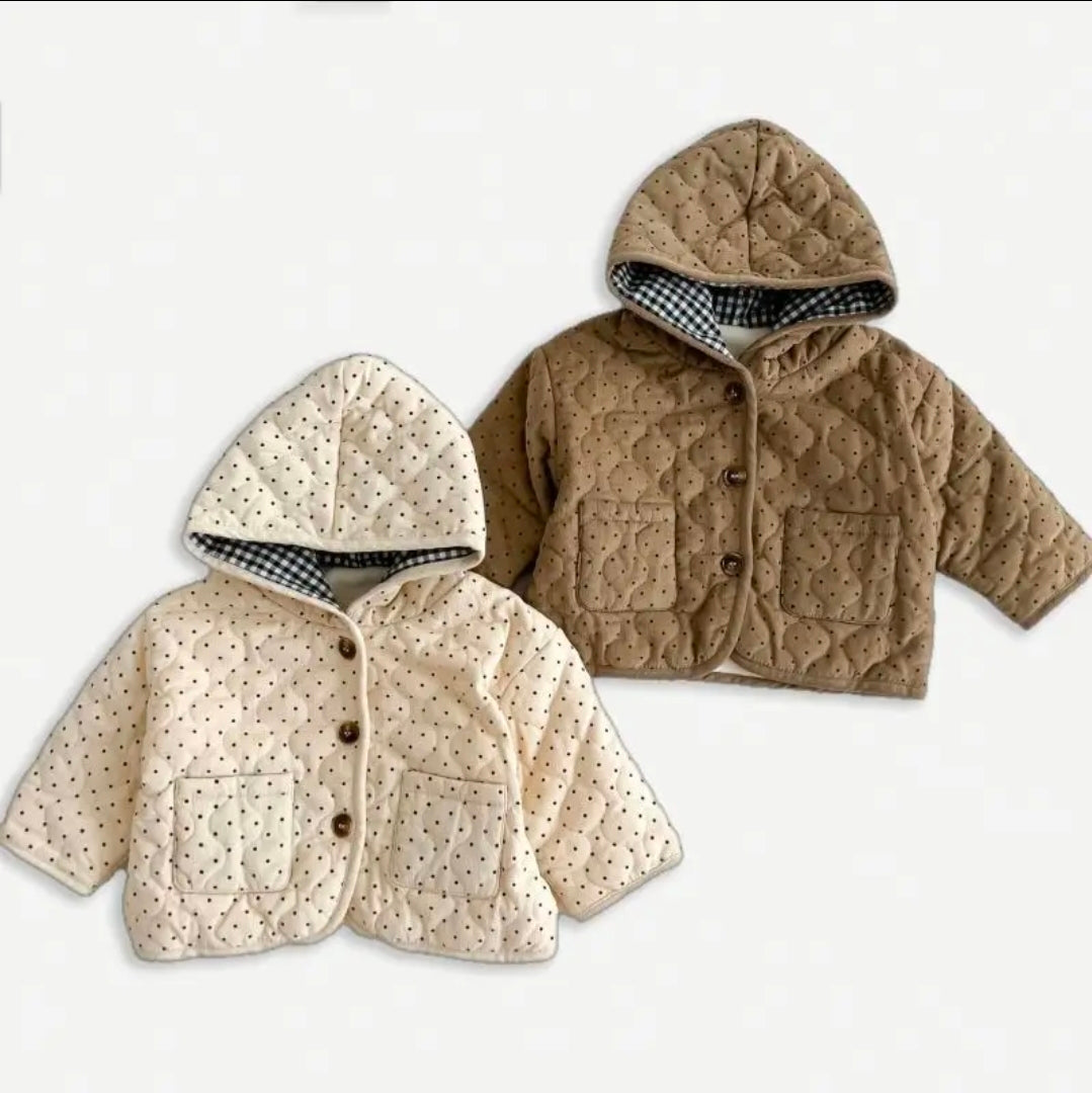 Veste d’hiver bébé mixte – Velours côtelé à pois – Doublure chaude